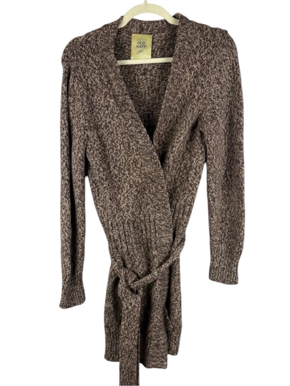 Old Navy Lambswool Angora Blend Marled Wrap Cardigan Sweater Belted Brown M/L